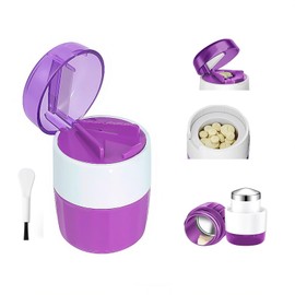 3-in-1 Pill Crusher and Cutter with Storage, BPA-Free Pill Grinder for Fine Powder, Stainless Steel Blade & Grinding Head, Portable Pill Splitter for Elderly, Pets, Travel(Purple)