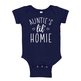 Auntie's Lil Homie Funny Baby Bodysuit Infant One Piece 6 mo Navy Blue