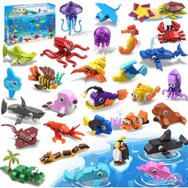 HOGOKIDS 30 Pack Animals Party Favors for Kids, 824PCS Mini Marine Animal Building Block Sets for Goodie Bags Filler Classroom Prizes, Easter Basket Stocking Stuffer Birthday for Boys Girls 6+