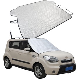 Car Windshield Snow Cover Compatible with Kia Soul 2010-2023 2024 2025+, Windshield Cover for Ice and Snow, 4-Layer Protection for Snow, Ice, UV, Frost Wiper & Mirror Protector, Sunshade Cover