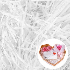 Cinvo 200 Grams Shredded Paper Shreds Confetti Raffia Tissue Paper Fine Cut Strands for Gift Box Decoration Packaging Filler Hamper Filling Stuffing Party Supplies Easter Holiday Decor(White)