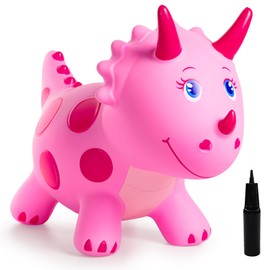 EVERICH TOY Dinosaur Bouncy Animal Toys, Pink Triceratops Bouncer, Ride on Bounce Hopper for Kids 2-5 Indoor Outdoor Activity Birthday Gift for 18 Months 2 3 4 Years Old Boys
