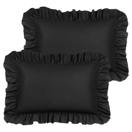 PiccoCasa Ruffled Pillow Shams Set of 2, Soft Breathable Pillow Covers with Envelope Closure, 100% Brushed Microfiber Pillow Case King Black