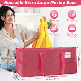 SJYYDS 4 Pack Extra Large Moving Bags with Handles and Zippers，Reusable Heavy Duty Storage Packing Bags for Moving Storage Clothes or College Dorm Moving Tote Bags Space Saving Moving Supplies Pink