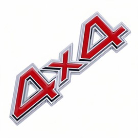 1pc 4X4 Car Tailgate Side Rear Trunk Metal Emblem Badge Decals Fit for Universal Car Truck SUV Pickup (Silver Red)