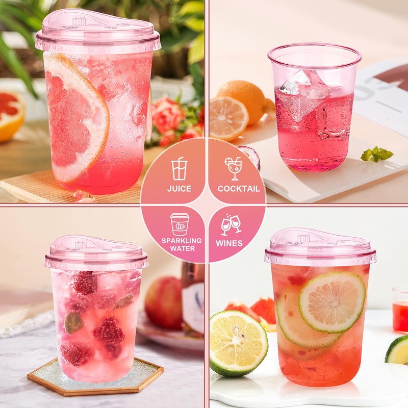 KesaPlan 50 Pack 16 oz Pink Round Bottom Plastic Party