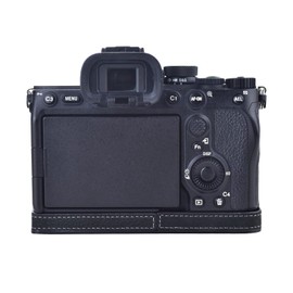 Rieibi Alpha 7 IV Real Leather Camera Case for Sony a7 IV a7S III A1 Digital Camera Protective Case for Sony A7M4 A7SM3 Alpha 1 Coffee Cosmetic Case, black 1, Improved version