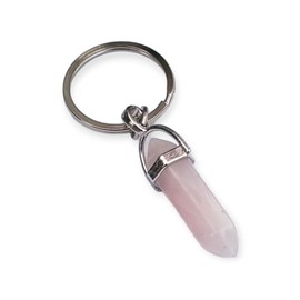 Crystal Keyring - Quartz Pillar Keychain - Amethyst & Rose Quartz Gemstone Charm - Gift for Friends