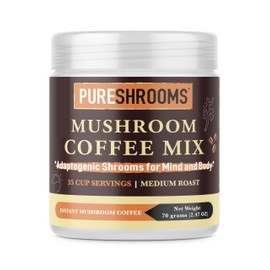 PureShrooms Instant Mushroom Coffee | Organic Lion's Mane, Reishi, Cordyceps | Medium Roast, 100% Arabica Beans - Made in North America (35 Servings - Net Wt.70g)