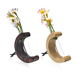 YTFRL 2 PCS Car Vase Vent Clip, Wooden Flower Vase Ornament Vent Clips with Glass Tube, Air Outlet Flower Glass Vases Charm Auto Interior Decoration for Women, Car Accessories