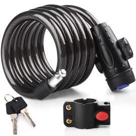 Diyife Bike Lock, [6ft/1.8m] 12mm Bike Security Cable Lock, Steel Coiled Cable Lock with 2 Keys, Heavy Duty Bicycle Lock with Mounting Bracket for Bike Motorcycle Scooter Skateboard Stroller Outdoor