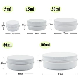 Wopanxye Aluminiumdose, 60 ml, weißes Metallglas mit Schraubdeckel, 30 ml, leerer Make-up-Lippenbalsam-Behälter, Reise-Kosmetik-Topf für selbstgemachte Creme, Kerzen, Pulver, Tee-Perlen