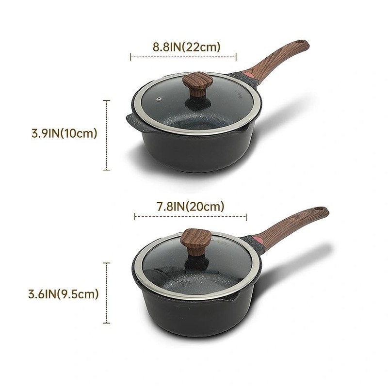 Vinchef New Nonstick Sauce Pot Set with Lids, 3QT Saucepan