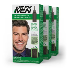 Just For Men Shampoo-In Color, Grey Hair Coloring for Men - Dark Brown, H-45 (3 Count)