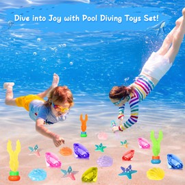 VGOFUN Diving Pool Toys for Kids Ages 3-12, 31 Pcs Mermaid Pool Toys, Diving Gem Toys with Pirate Treasure Chest, Summer Underwater Game Toys Swimming Training Gift for Boys Girls with Storage Bag