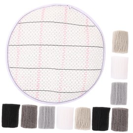 Operitacx Thick Wool Yarn Latch Rug Set for DIY Knotting Yarn for Carpet Design, Includes Black and Grey Yarn #3 with Pre-Printed Round Mesh Background, Ideal for Adults and