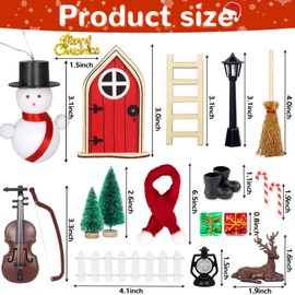 Grantop 20 PCS Gnome Door Christmas Set, Gnome Door Accessories with Violin,Snowman, Scarf,Elk,Street Lamp,Resin Tree, Miniature Elf Gnome Door for Kids Gift Christmas DIY Garden Decoration