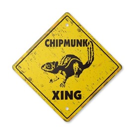 Chipmunk Vintage Crossing Sign Zone Xing | Indoor/Outdoor Plastic | 14" Tall Rustic Chipmunks cage pet Funny Gag Inexpensive Rodent