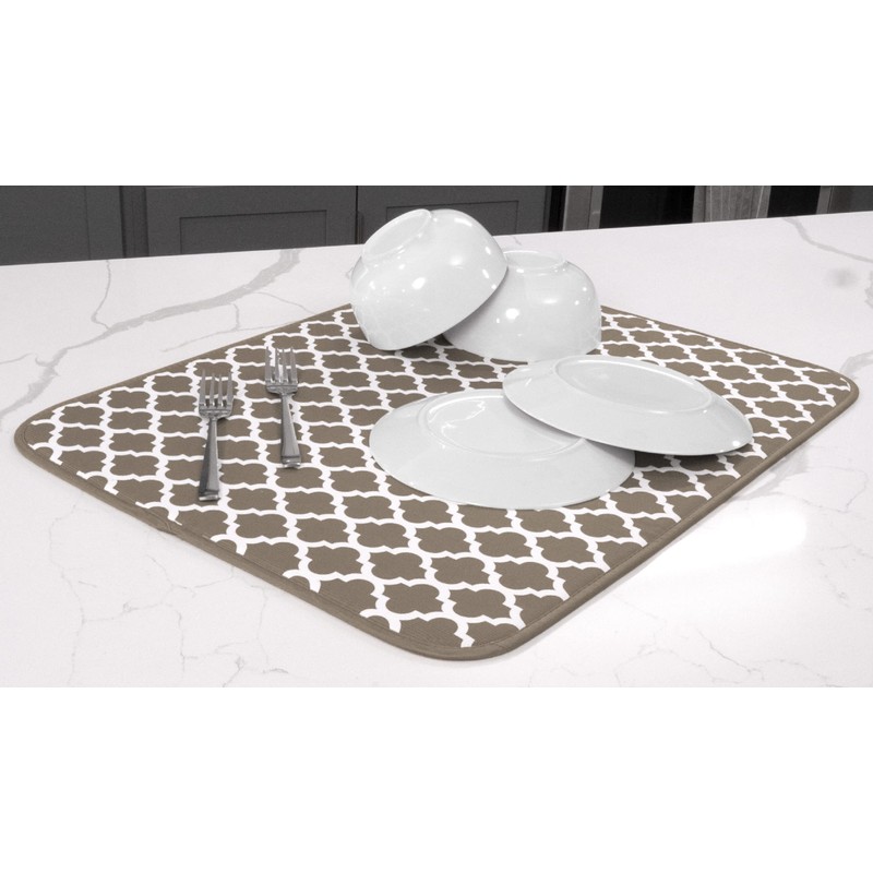 S&T INC. Dish Drying Mats, Polyester, Taupe Trellis, 18" x