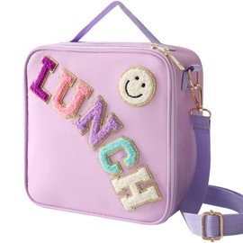 Lunch Box Smiley Face Bento,Lunch Bag Cute Insulated,Kids Packed Lunch Box with Adjustable Shoulder Strap,Gifts for Kid Women Her Wife,Smiley Face Bento Lunch Bag for Work School Picnic(Purple)