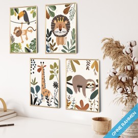 mojoliving Pictures for Children's Room, Boys, Baby Room Poster Set, Wall Pictures, Nursery Girls, Baby Room Decoration Pictures for Baby Room Decoration (Boho Safari)