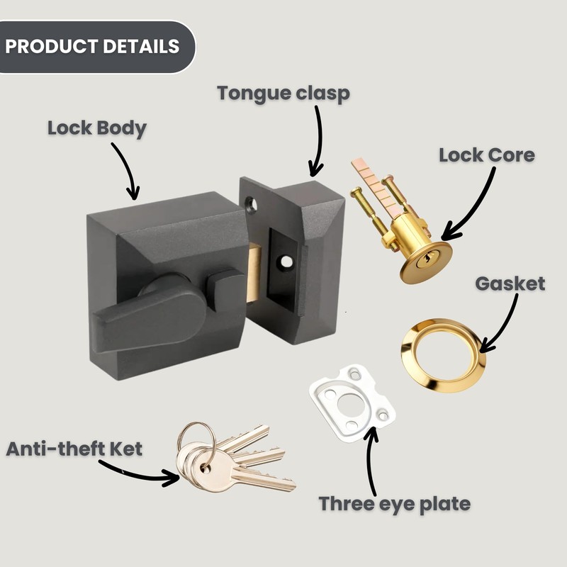 Double Locking Night Latch Narrow, Deadlock Yale Type Cylinder (1206GV)