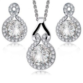 Crystalline Azuria Women Girls 18ct White Gold Plated Round White Zirconia Crystals Set Pendant Necklace 17.7 inches Stud Earrings
