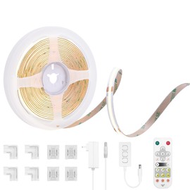 Aikeoulighting COB LED Strip Kit, 16.4ft/5m Dimmable 4000K Warm White Tape Light, 24V/2400 LEDs/CRI90+ with 8pcs Connectors, Compatible with Alexa/Google Assistant for Living Room Closet DIY Lighting