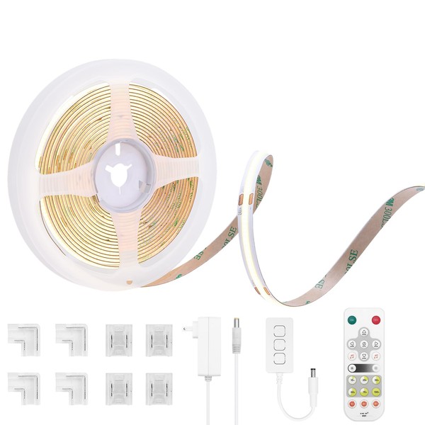 Aikeoulighting COB LED Strip Kit, 16.4ft/5m Dimmable 4000K Warm White
