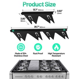 Cverny Stainless Steel Stove Gap Covers, Stove Gap Filler Between Stovetop&Counter Adjustable Length 13.78-27.56" Width 0.78", Easy to Clean Heat Resistant Stove Gap Guards Range Trim Kit, Black(2PCS)