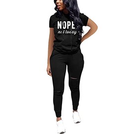 Nimsruc Two Piece Outfits For Women Summer Jogger Sets For Women 2 Piece Sweatsuits Short Sleeve Track Suits Black XL