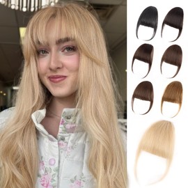 EINAEY Clip in Bangs, 100% Real Human Hair Ash Blonde Fake Bangs Hairpieces for Women Fringe with Temples Wispy Bangs Clip In Hair Extensions for Daily Wear