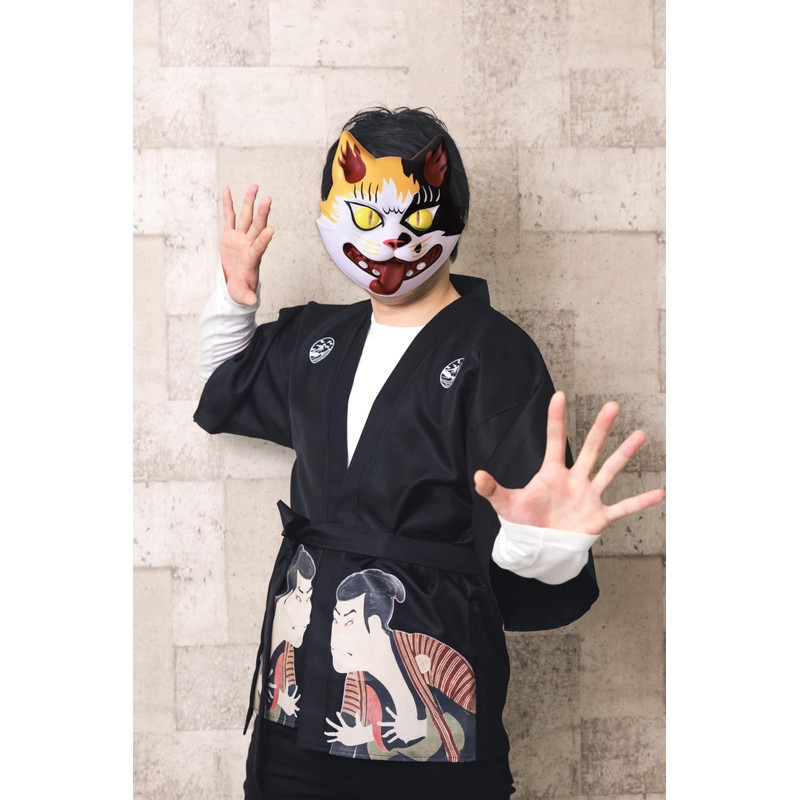 Clear Stone Japanese-Style Mask, Monstrous Cat, Unisex, White