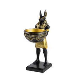 YKANYN Anubis Statue with Bowl – 10” Egyptian God Figurine, Resin Ancient Egypt Decor for Home or Office, Mythology Collectible Sculpture & Desktop Organizer for Keys, Jewelry, or Coins