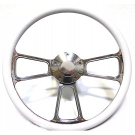 Forever Sharp 1965- 1966 Ford Truck Billet and White Steering Wheel, Full Install Kit, Horn