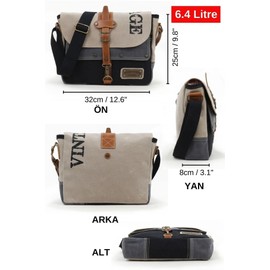 Cappadocia Vintage Antiochia 4046 Messenger Bag, Leather Detailed Shoulder Laptop Bag, Unisex Style for Daily, Travel | Beige Gray Black - Standard