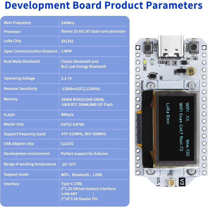 ESP32 LoRa V3 Development Board + 1100mAh Battery + N30