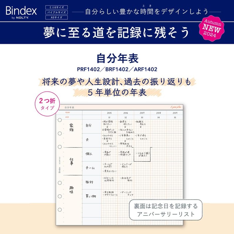 Noritsu Bindex Personal Organizer Refill, Mini 6, Personal Calendar PRF1402