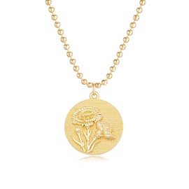 MYEARS Women Birth Flower Necklace Gold Butterfly Coin Disc Pendant Cubic Zirconia 14K Simple Dainty Beaded Chain Everyday Trendy Jewelry - January Carnation