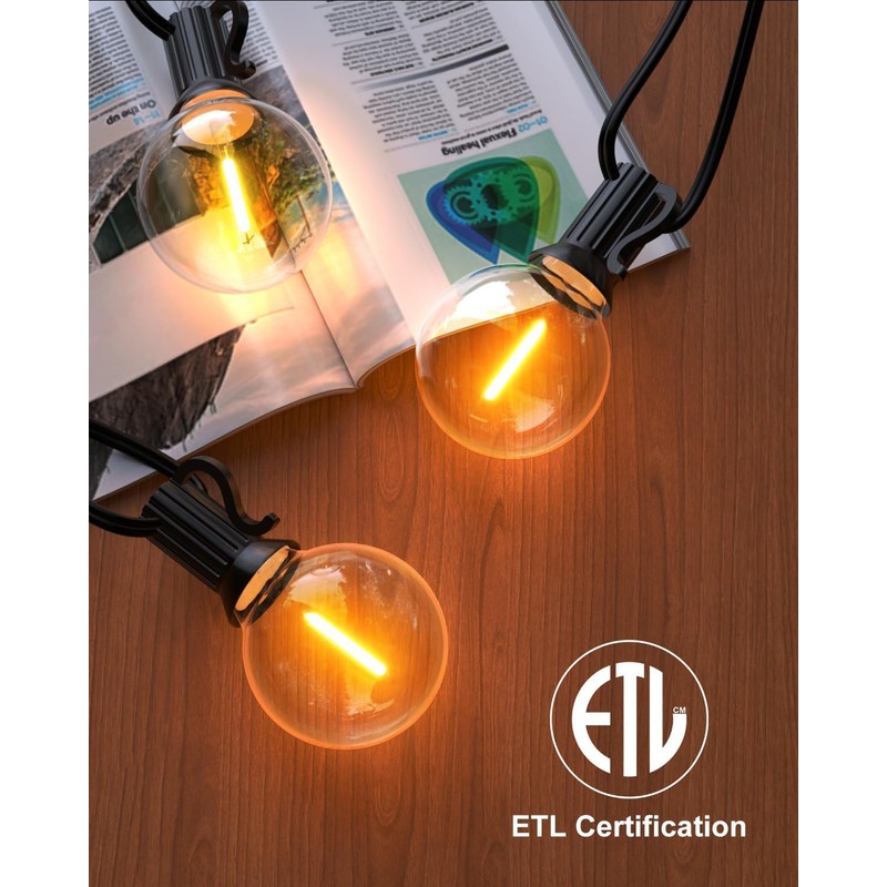 GLUROO 200FT(100FT*2PC) Outdoor String Lights, G40 LED Patio Lights with