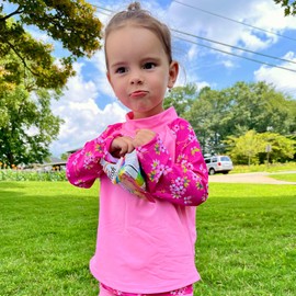 BIG ELEPHANT 2 Pcs Rash Guard Swim Diapers Sets for Unisex Baby, Boys Girls Long Sleeve Swimsuit with UPF 50+ Sun Protection, 6-12 Months Blue/Pink