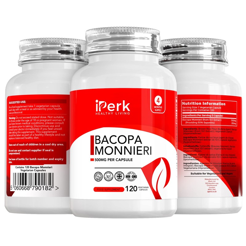 iperk Bacopa Monnieri 500mg High Strength 120 Vegan Capsules Brahmi