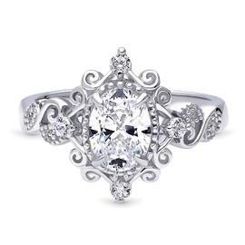 BERRICLE Sterling Silver Filigree Wedding Rings Cubic Zirconia CZ Ring for Women, Rhodium Plated