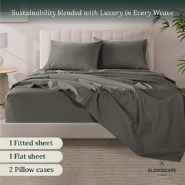 CLOUDSCAPE LINEN 100% Egyptian Cotton Sheets Full Size, 4 Pcs Luxury Bedding Set, 1000 Thread Count Egyptian Cotton,Hotel Quality, Soft, Breathable and Durable, Deep Pockets up to 17, Charcoal Grey