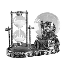 LED Music Crystal Snow Globe with Hourglass Timer Home Decoration for Living Room Bedroom Book Shelf TV Cabinet Desktop Decor Statue Figurine Table Centerpieces Ornaments (J - Silver)