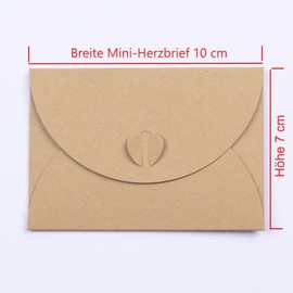 PresentFill® Pack of 25 Mini Envelopes with Heart Closure Chamois Cream Beige Format 10 x 7 cm Small Envelopes Made from 100% Recycled Kraft Paper for Designing, Labelling or Printing
