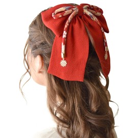 Musee 600000500 Hakama Hair Ornament, Ribbon, Haikara Ribbon, Flower String, Red