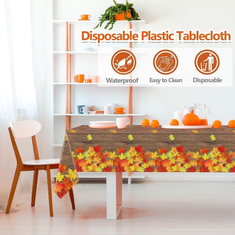 BCCSNNM 3 PCS Fall Tablecloth Plastic Autumn Thanksgiving Tablecloths,Disposable Fall