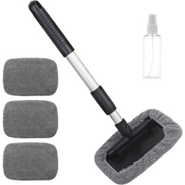 Autowaschbürste mit Teleskopstiel Set mit 4 Waschbürstenüberzug, Scheibenreiniger Auto Windschutzscheiben Reiniger Autoscheiben Innenreiniger, Grau Microfaser Reinigungsbürste Auto Reinigungsset