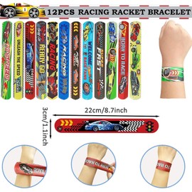 598 Pcs Race Car Party Favors Birthday Supplies Include Goodie Bags, Slap Bracelets, Keychains, Make a Race Car Stickers and Vinyl Stickers for Kids Race Car Pinata Filler Stuffer Decorations